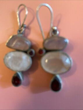 Sterling Silver Rose Quartz and Garnet Drop Earrings